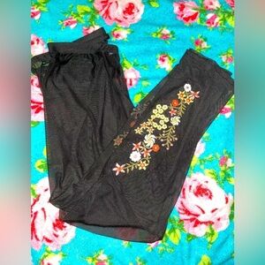 T Party mesh leggings/tights with floral appliqué​